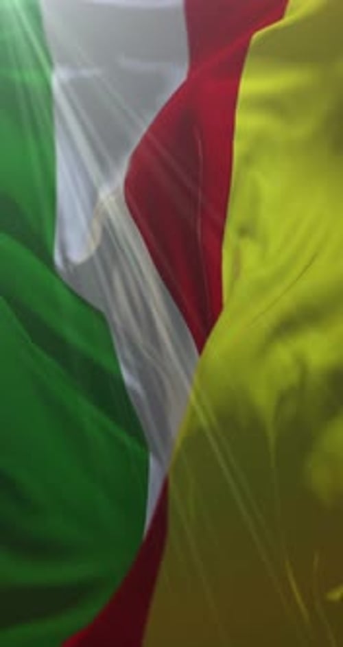 Waving Green White Red and Yellow Vertical Flag Motion Background