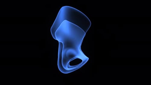 Glowing blue human pelvic bone digital model visualization