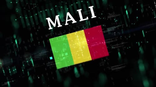 Mali Flag Animation with Futuristic Digital Data Background