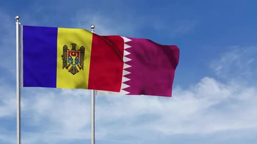 Moldova and Qatar Flags Waving Together in Seamless Loop
