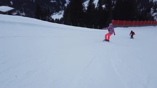Snowboarders on a Snowy Mountain Slope