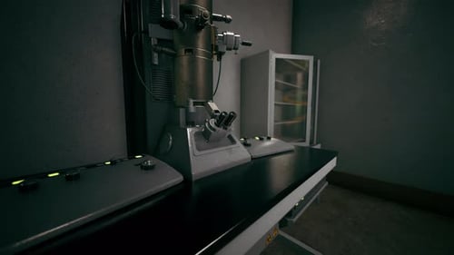 Animated 3D Microscope in Laboratory with Panning Camera