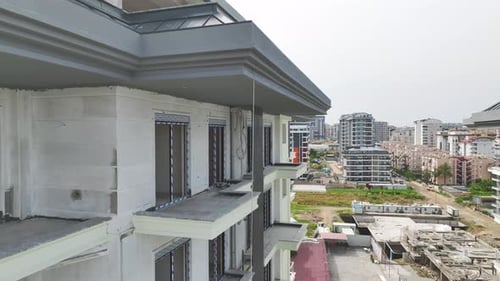 Aerial View Houses in Final Stage Facade Works and Windows