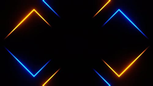 Orange And Blue Rotating Neon Squares Background Vj Loop In 4K