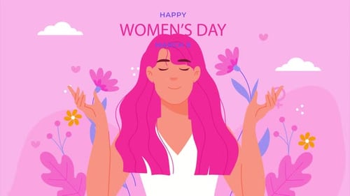 Animated Flat Design Celebration of Women's Day with Blooming Flowers