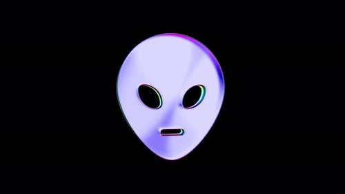 Alien Head Iridescent Glass Icon Rotating