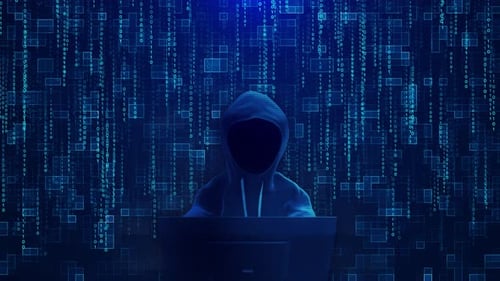 Futuristic Hacker and Falling Binary Code Loop Animation