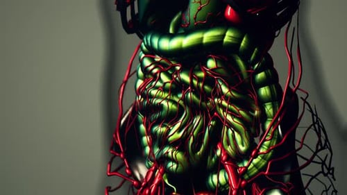 Animated Human Abdomen Organs and Blood Vessels 3D Model