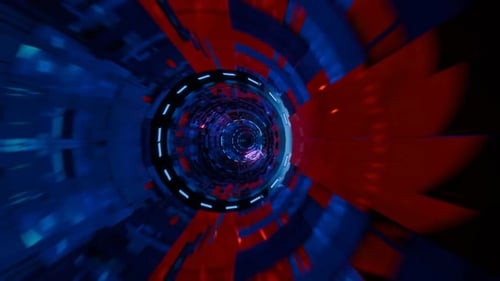 Futuristic 3d render, vj loop, technology tunnel with lights reflections metal. endless loop