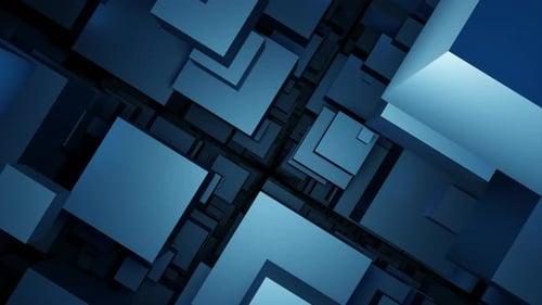 Movement through 3d space with cubes. Design. Tunnel with 3d lips in multi-level space.