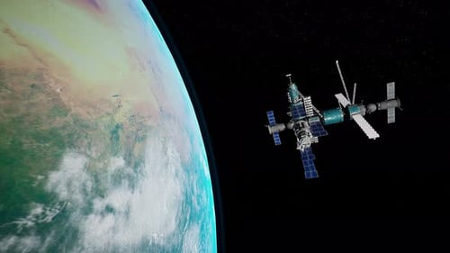 Space Station Orbits Earth Showcasing Technological Advancements In Space