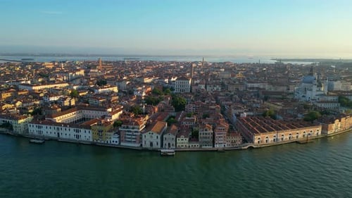 Venice Italy Skyline Aerial View of Basilica and Grand Canal at Sunrise