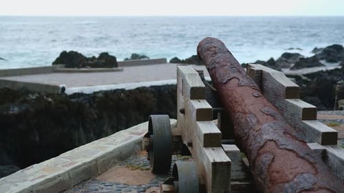 Old And Rusty Cannon At Castillo de San Miguel Facing The Ocean In Garachico, Santa Cruz de Tenerife