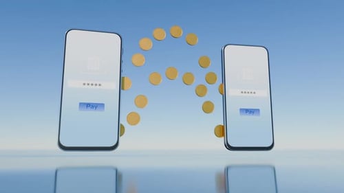 Animated Mobile Banking Transaction with Golden Coins