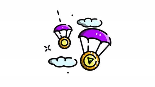 Animated Parachutes Deliver Play Button Digital Content Icons