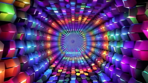 3D Abstract Multi Colored Hexagon Block Tunnel Loop Animatio