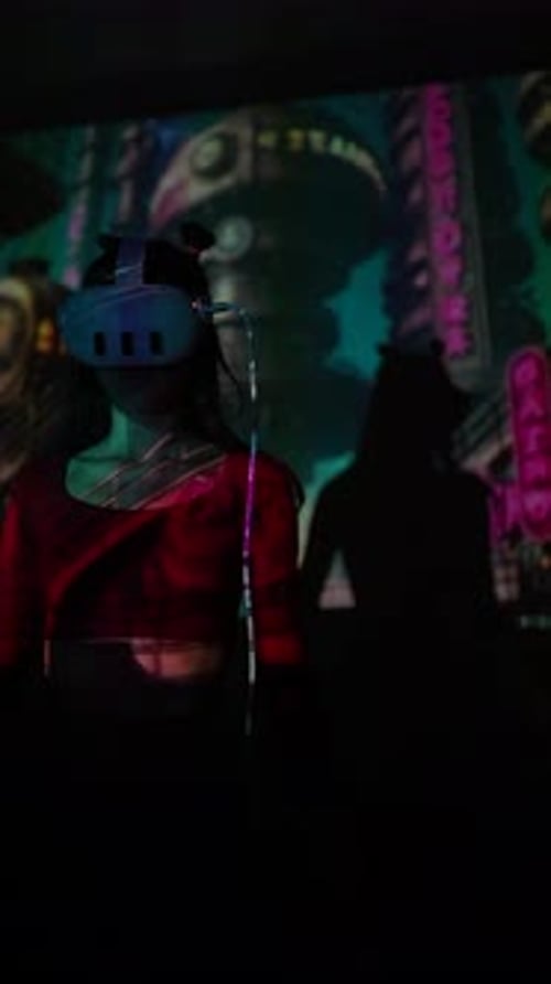Enveloped in a Virtual World a Girl Dances Freely at a Digital Concert Using VR Gear