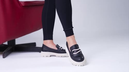 Black Leather Loafers Fashionable Footwear Studio Setting