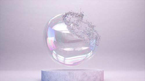 Shimmering Bubble Burst in 3D Animation a Dance of Iridescent Fragments Slow Motion