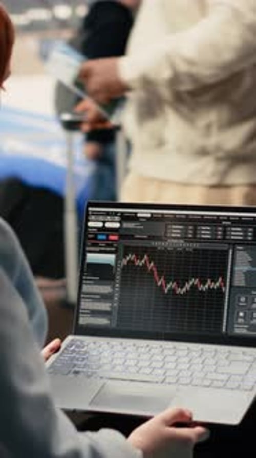 Vertical Video Independent Female Trader Checking Financial Data and Currency Exchange