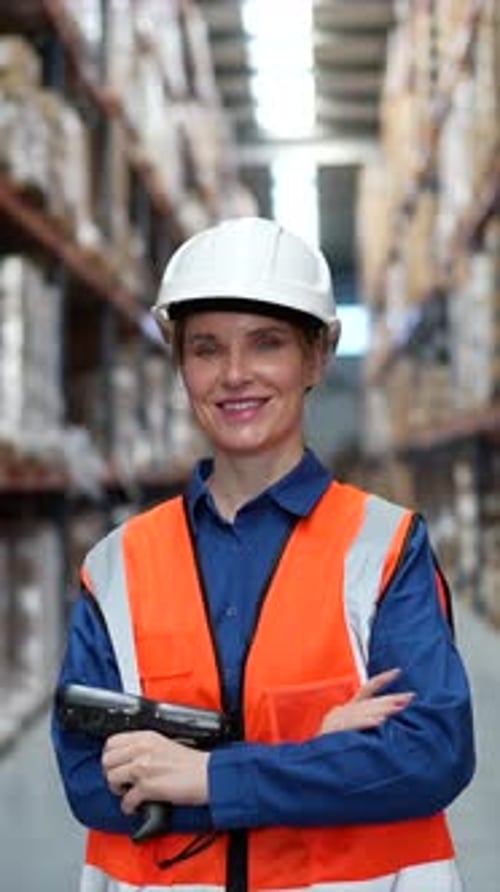 Confident Warehouse Worker Holding Barcode Scanner
