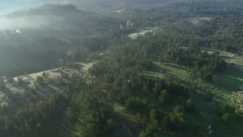 Foggy Morning in the Mountains Aerial View 4 K Turkey