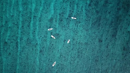 Vista aérea de surfistas en el océano