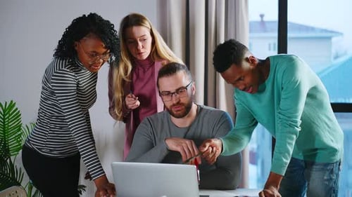 Office Workers Creative Team are Talking Then Doing Highfive Hand Gesture Working Together Around