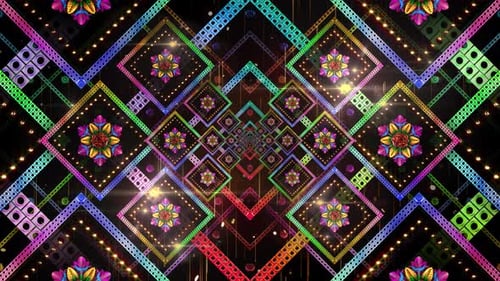 Vibrant Geometric Patterns with Decorative Floral Motifs Loop