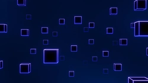 Flying Blue Neon Cubes Particles Loop Animation Background