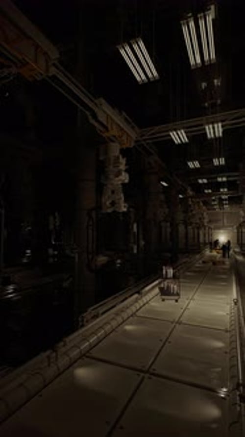 Exploring the Depths of an Industrial Facility at Night with Soft Lighting
