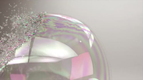 Shimmering Bubble Burst in 3D Animation a Dance of Iridescent Fragments Slow Motion
