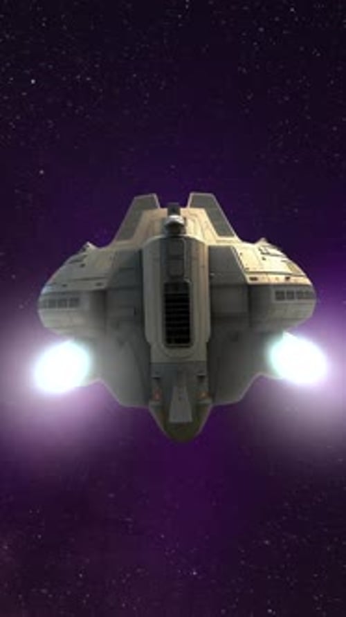 3D Spaceship Flying in Starfield Vertical Loop