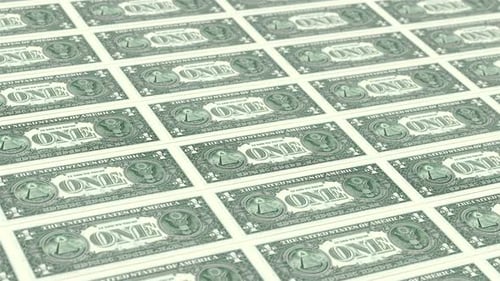 1 Dollar Bills On Money Printing Machine