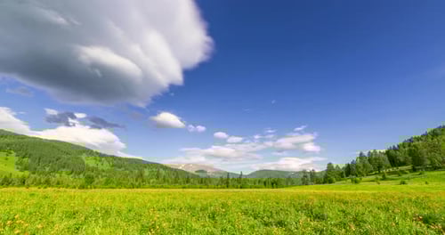Mountain Meadow Timelapse at the Summer or Autumn Time Wild Nature and Rural Field Clouds Movement