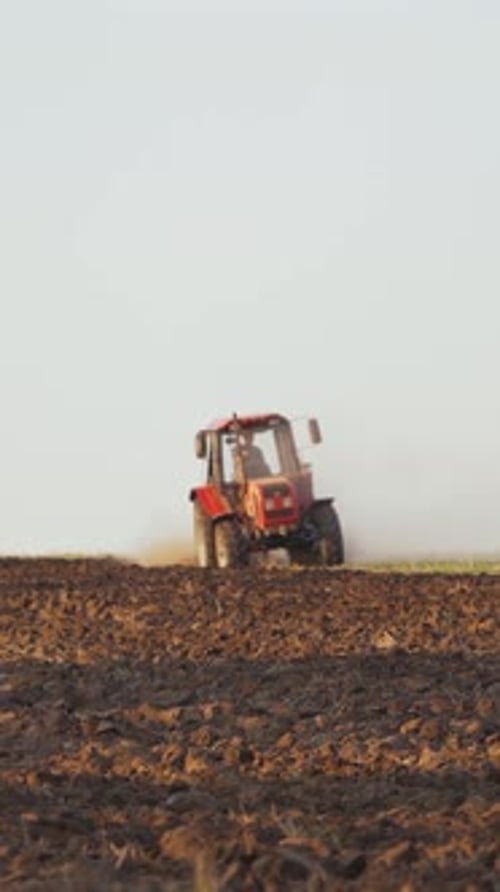Farmer working in the field. Farmer in tractor preparing land with seedbed cultivator