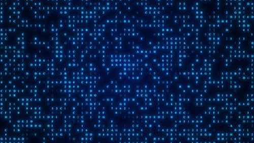 Artificial Intelligence concept. Hexadecimal big data digital code motion background