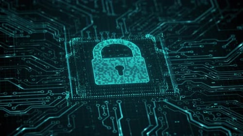 Security Hologram Virtual Hud Pin with Shield and Lock Concept of Finance Data Privacy and