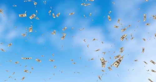 Raining money sky fall money green screen alpha 100 dollars business