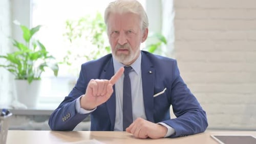 Denying Senior Old Businessman Showing No Sign By Finger