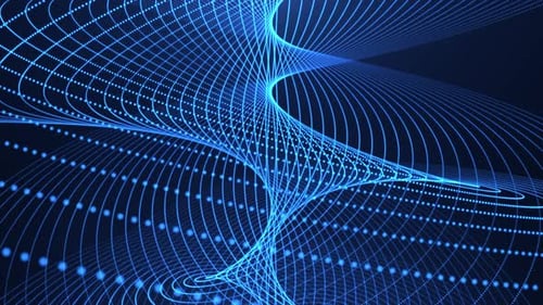 Abstract hi-tech futuristic spiral of digital lines and dots rotating on a dark background