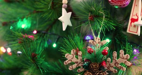 Decorated Christmas Tree with Ornaments and Lights