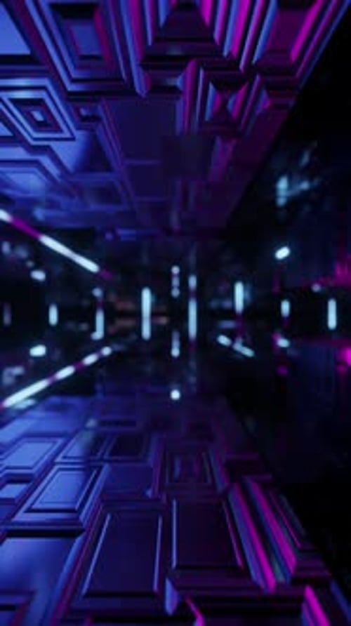 Vertical Neon Light Tunnel Sci-Fi Animation
