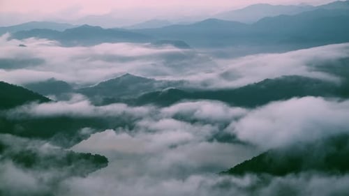 Sea of Clouds at Xindian Mountains Taiwan Morning View.