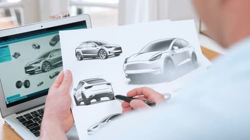 Un
designer automobile analyse soigneusement un prototype de voiture. Fastidieux