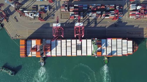 Port with Cargo Ship and Containers Import and Export
