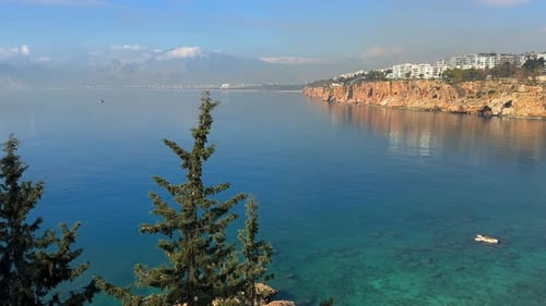 Uhd Antalya Coastal City With Blue Sea And Sky