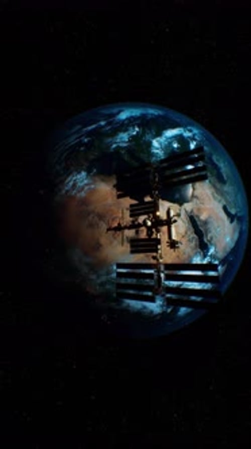 International Space Station in Outer Space Over the Planet Earth Orbit