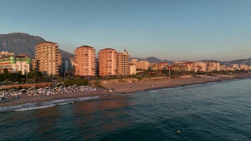 Beautiful Panorama of the City on the Mediterranean Sea Aerial View 4 K