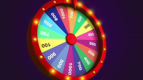 Spinning wheel of fortune animation with bright colors and winning numbers